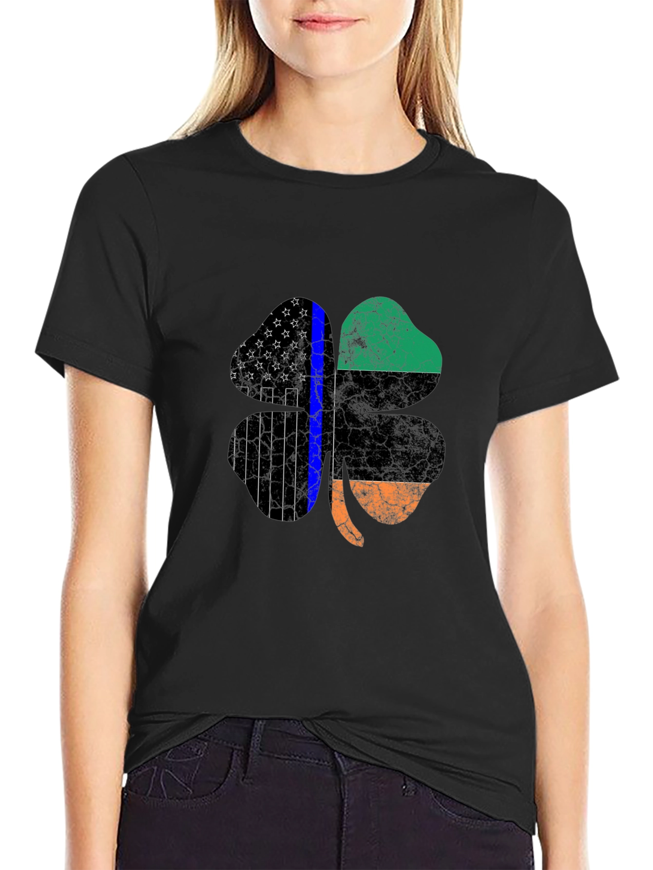 St Patricks Day Shamrock Thin Blue Line Mens T-Shirt