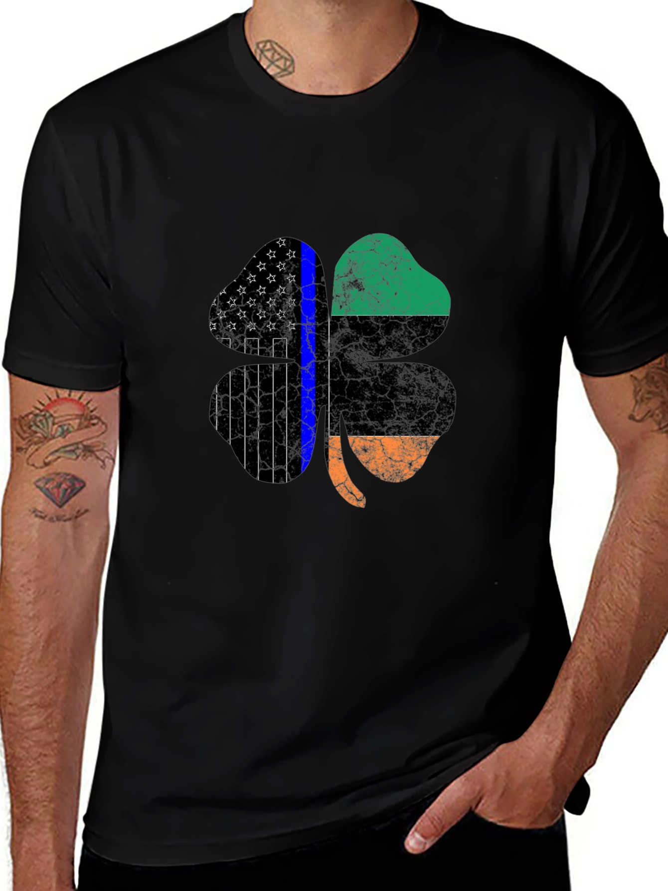 St Patricks Day Shamrock Thin Blue Line Mens T-Shirt