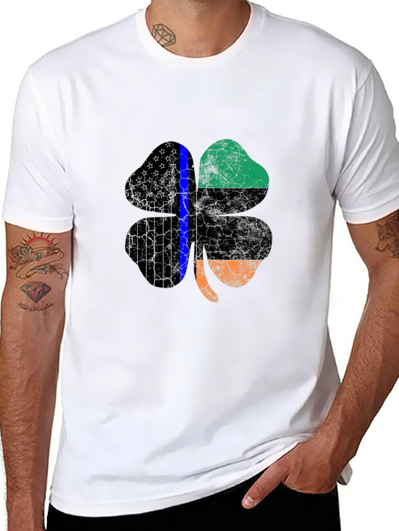 St Patricks Day Shamrock Thin Blue Line Mens T-Shirt