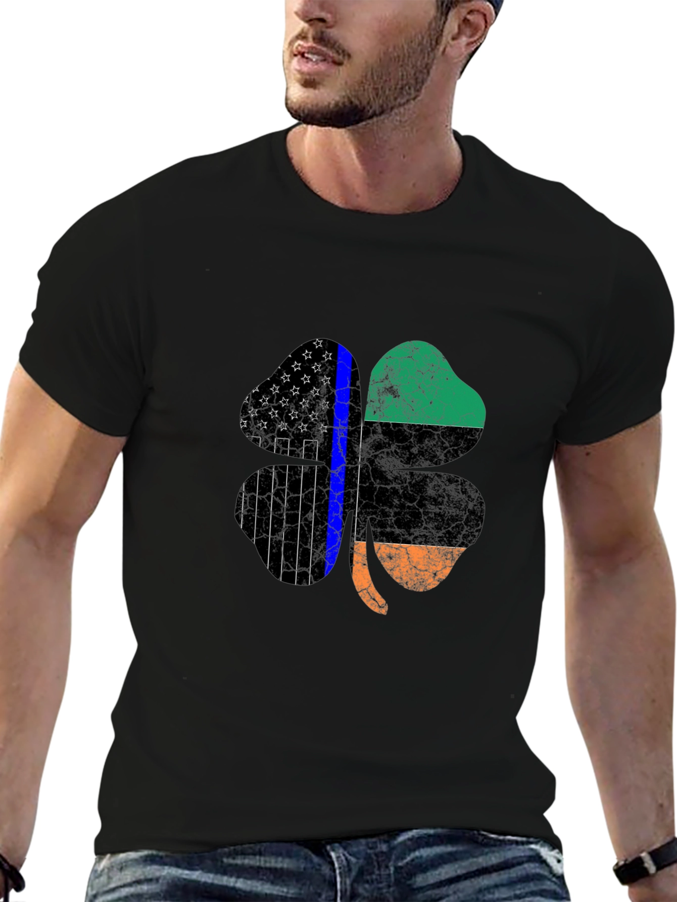 St Patricks Day Shamrock Thin Blue Line Mens T-Shirt