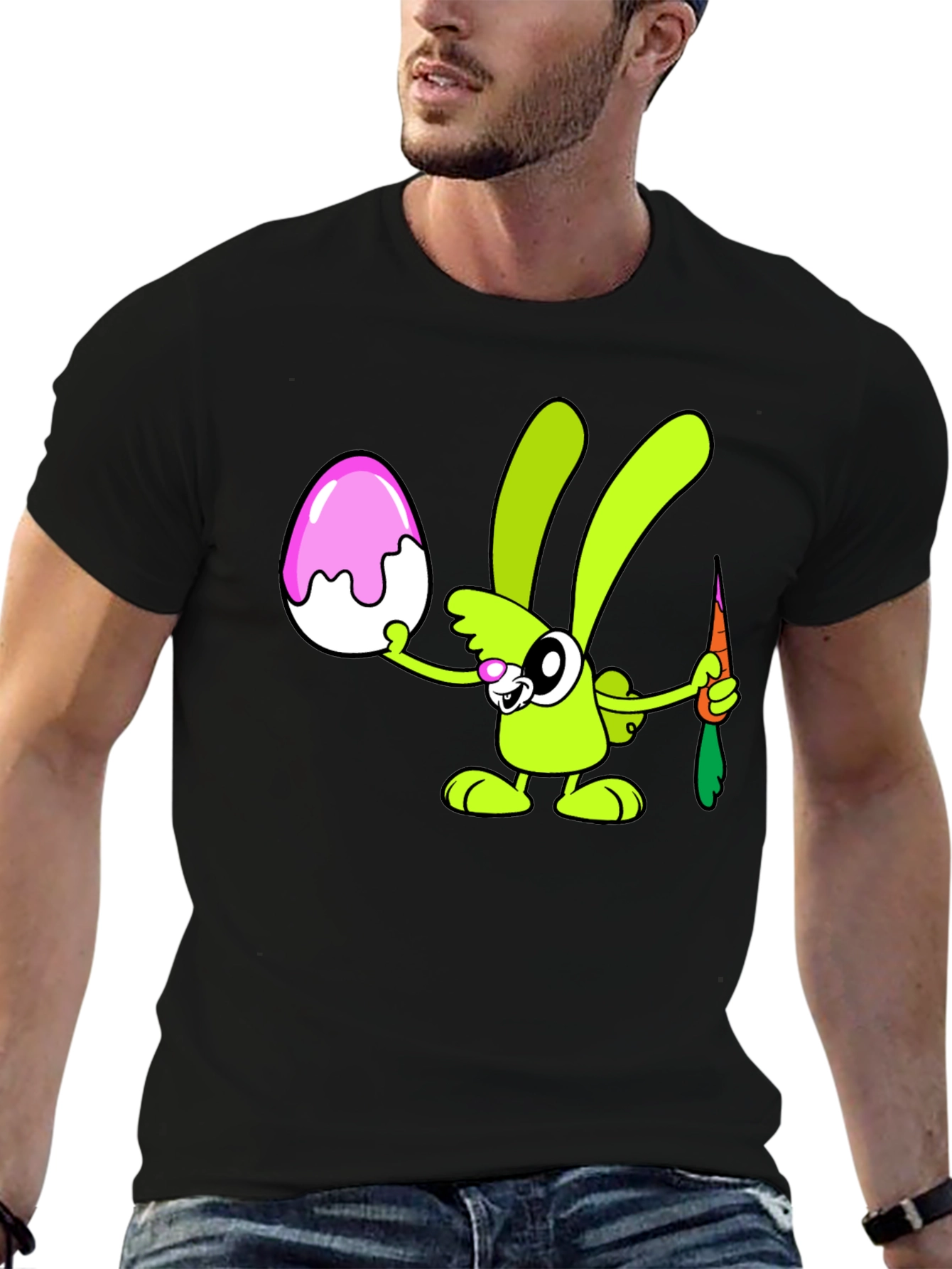 Cartoon Easter Bunny T-Shirt - Black