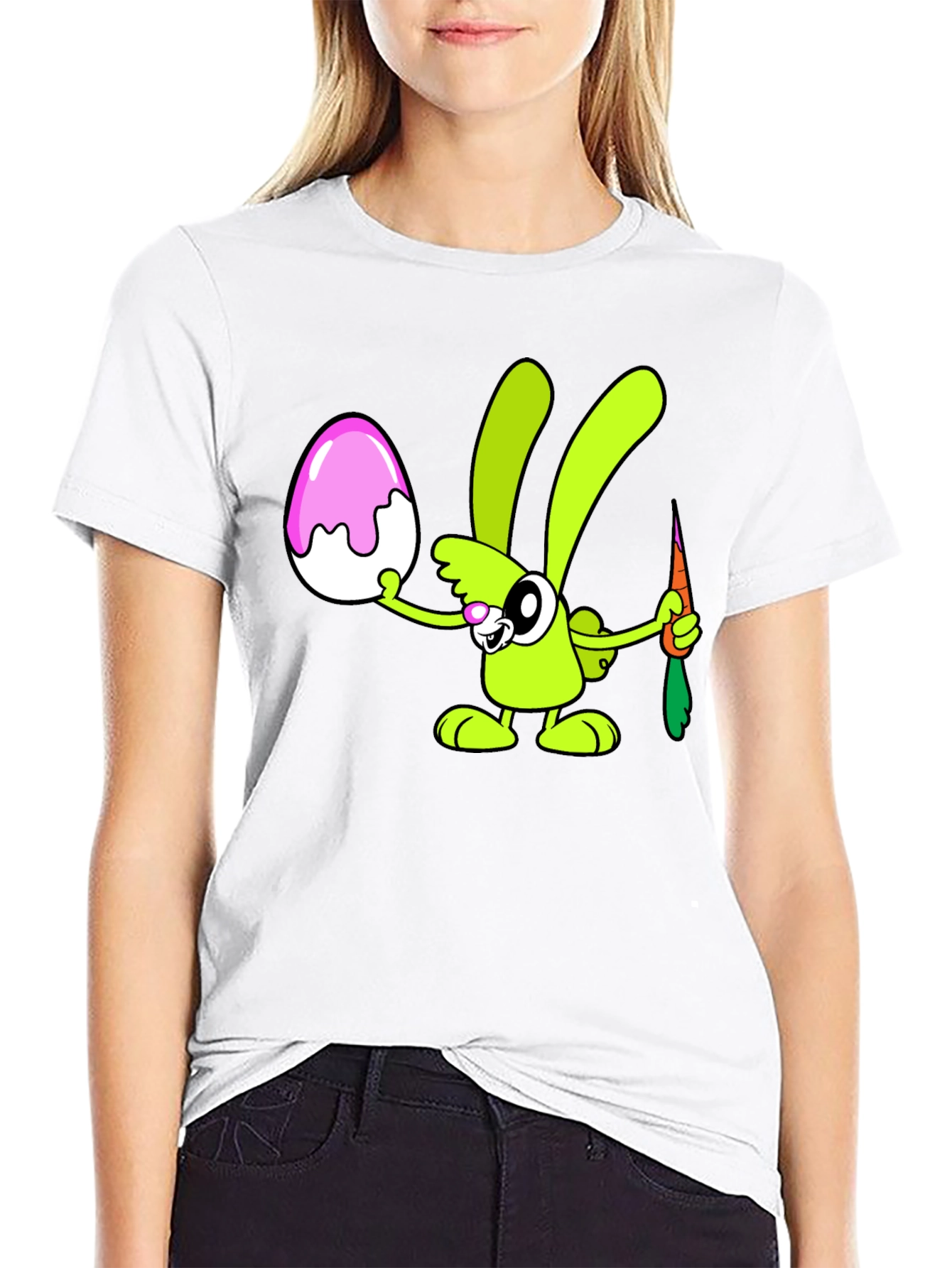 Cartoon Easter Bunny T-Shirt - Black