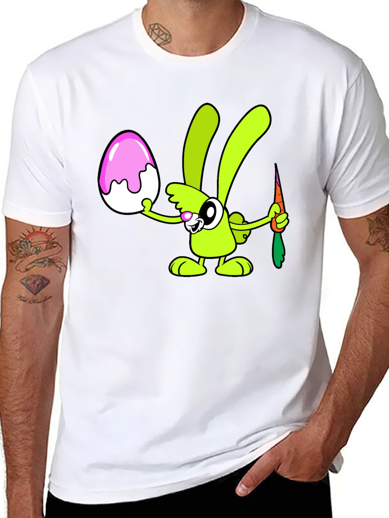 Cartoon Easter Bunny T-Shirt - Black