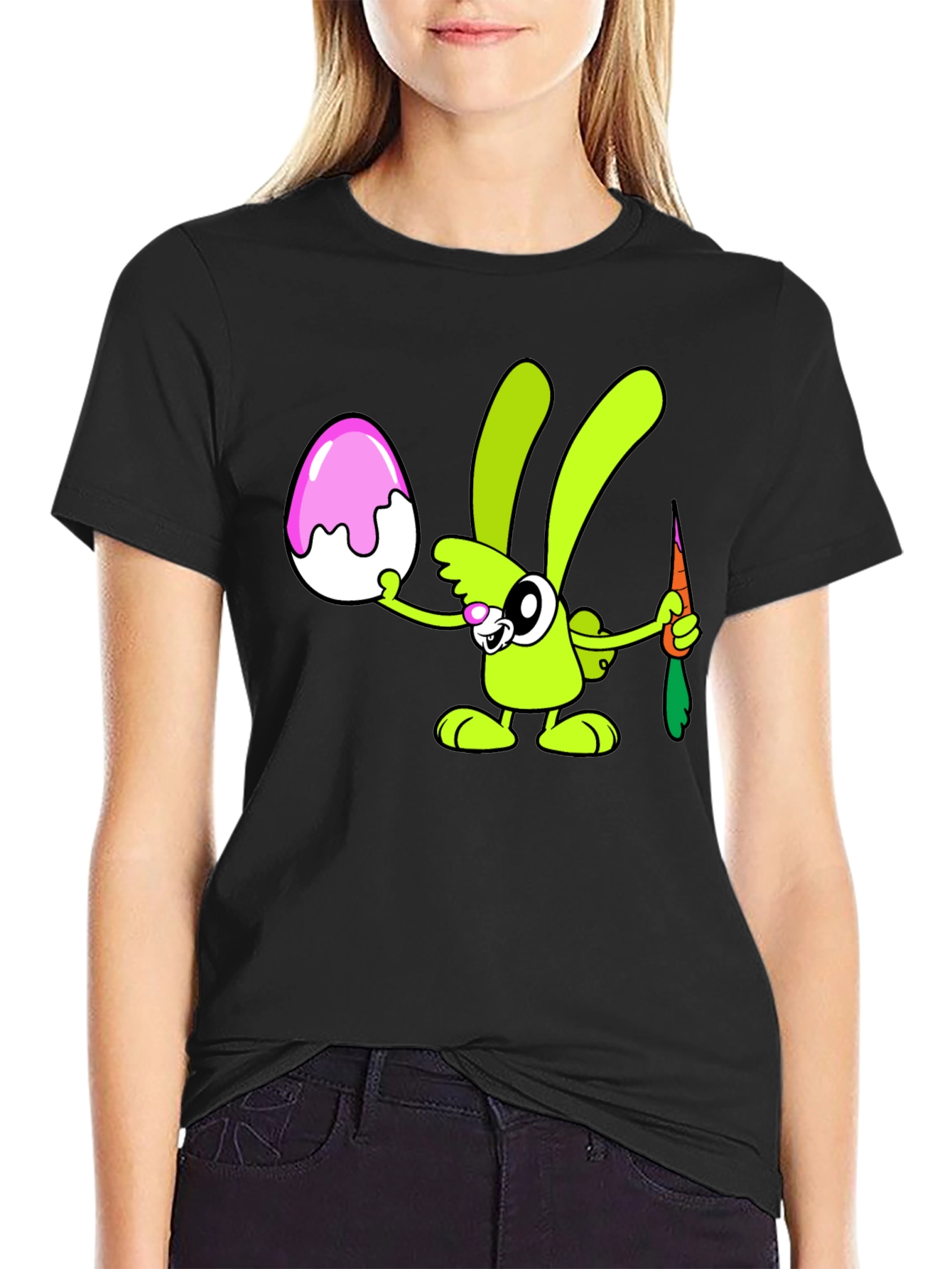 Cartoon Easter Bunny T-Shirt - Black
