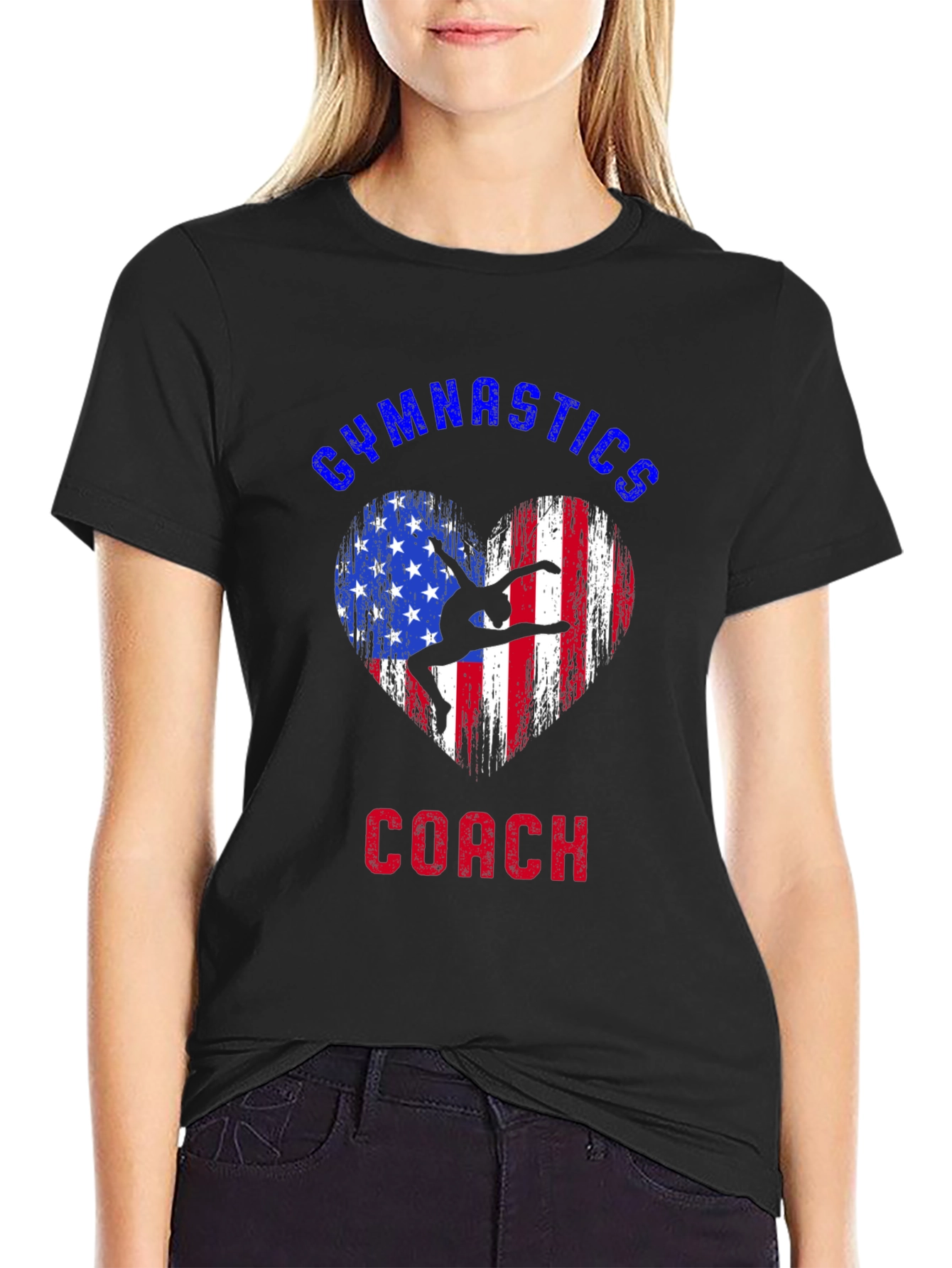 Gymnastics Coach T-Shirt American Flag Heart