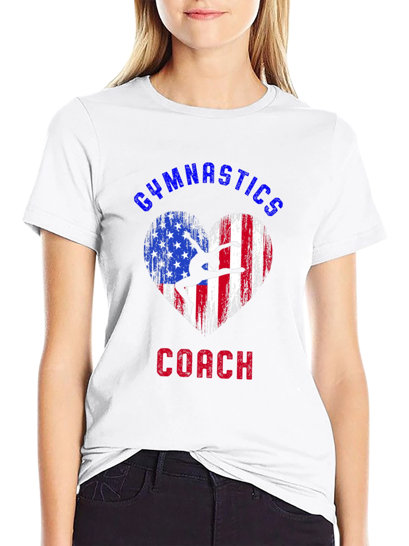 Gymnastics Coach T-Shirt American Flag Heart