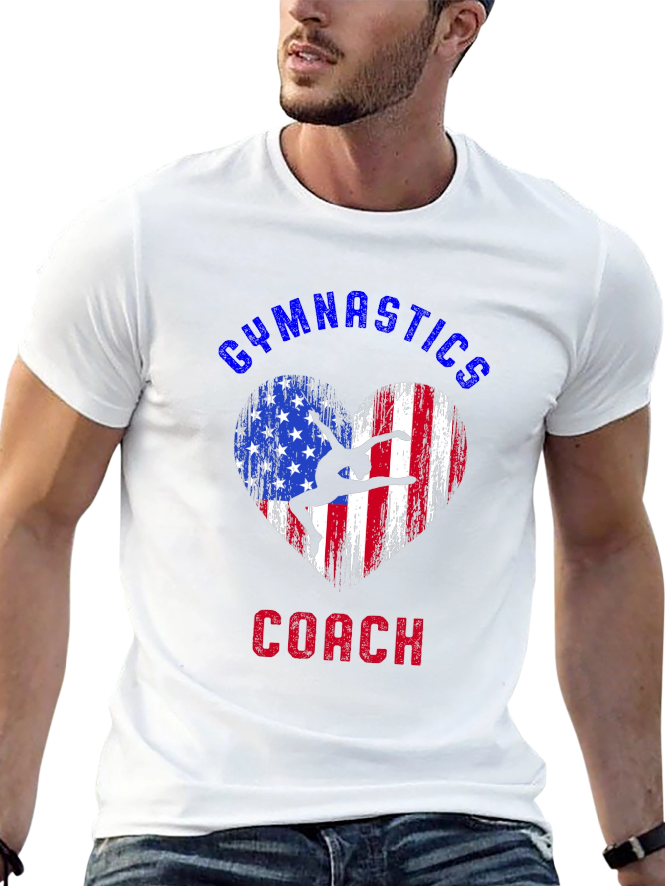 Gymnastics Coach T-Shirt American Flag Heart