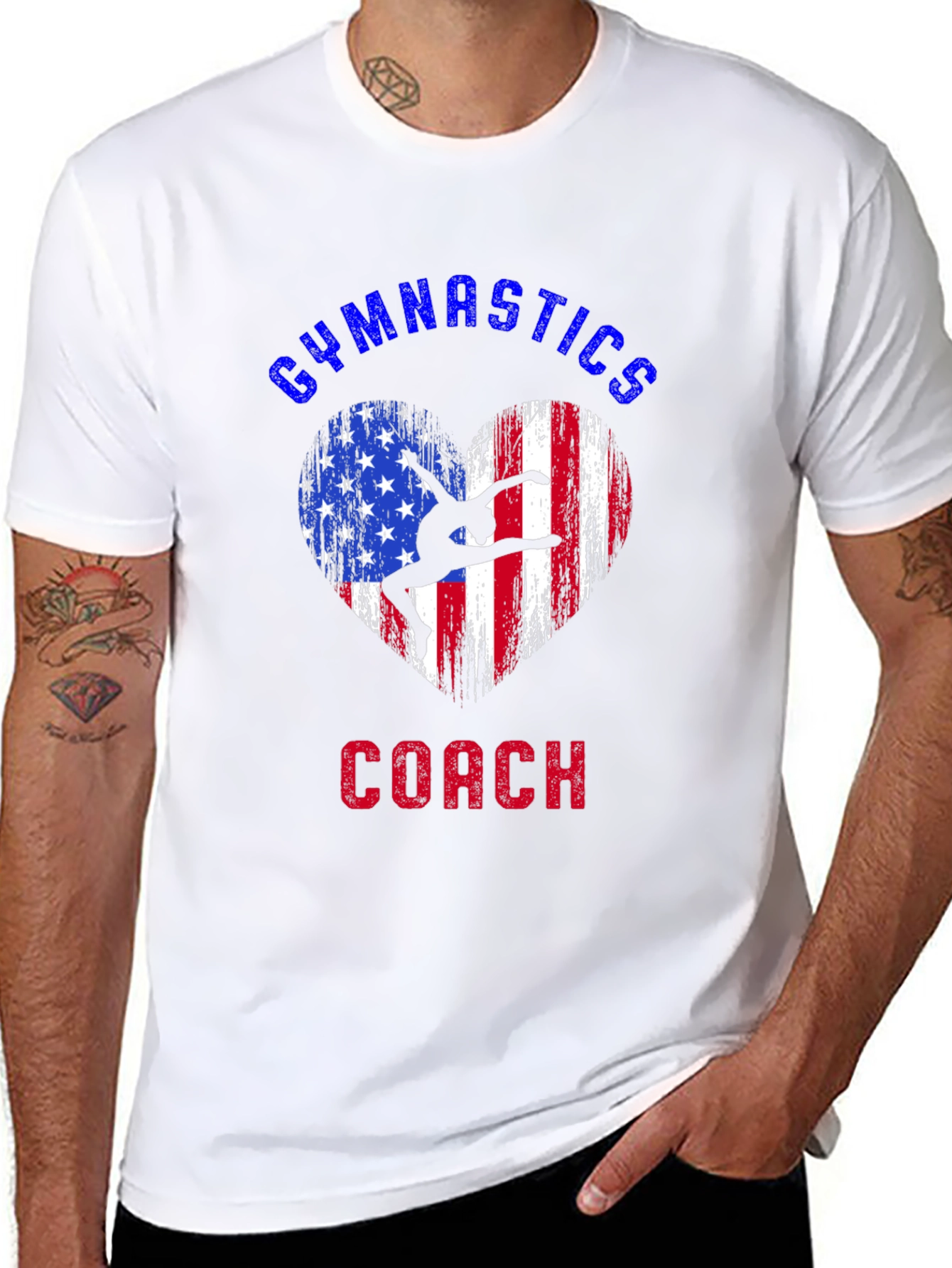 Gymnastics Coach T-Shirt American Flag Heart