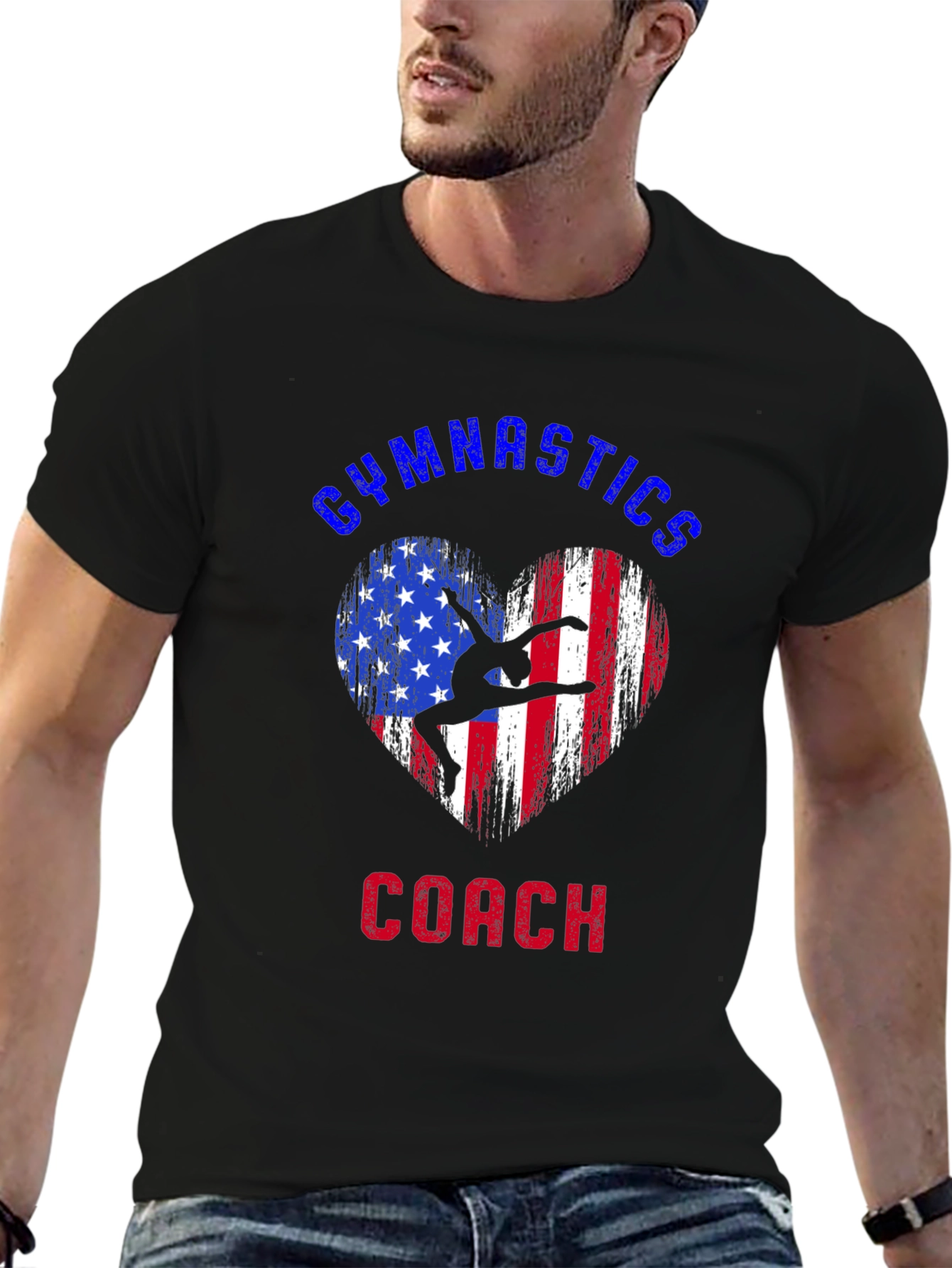 Gymnastics Coach T-Shirt American Flag Heart