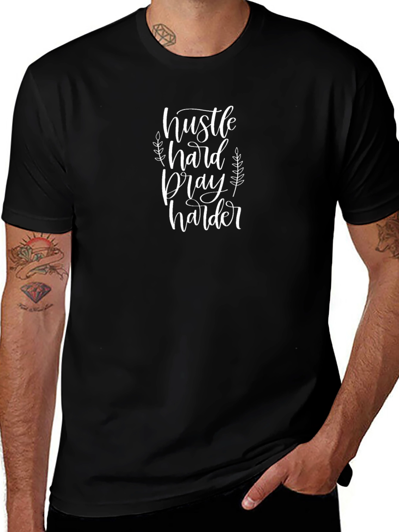 Hustle Hard Pray Harder Black Graphic T-Shirt