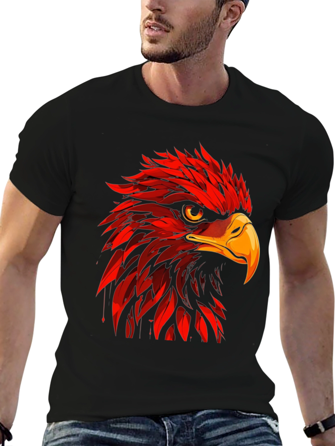 Red Eagle Graphic Print Black T-Shirt
