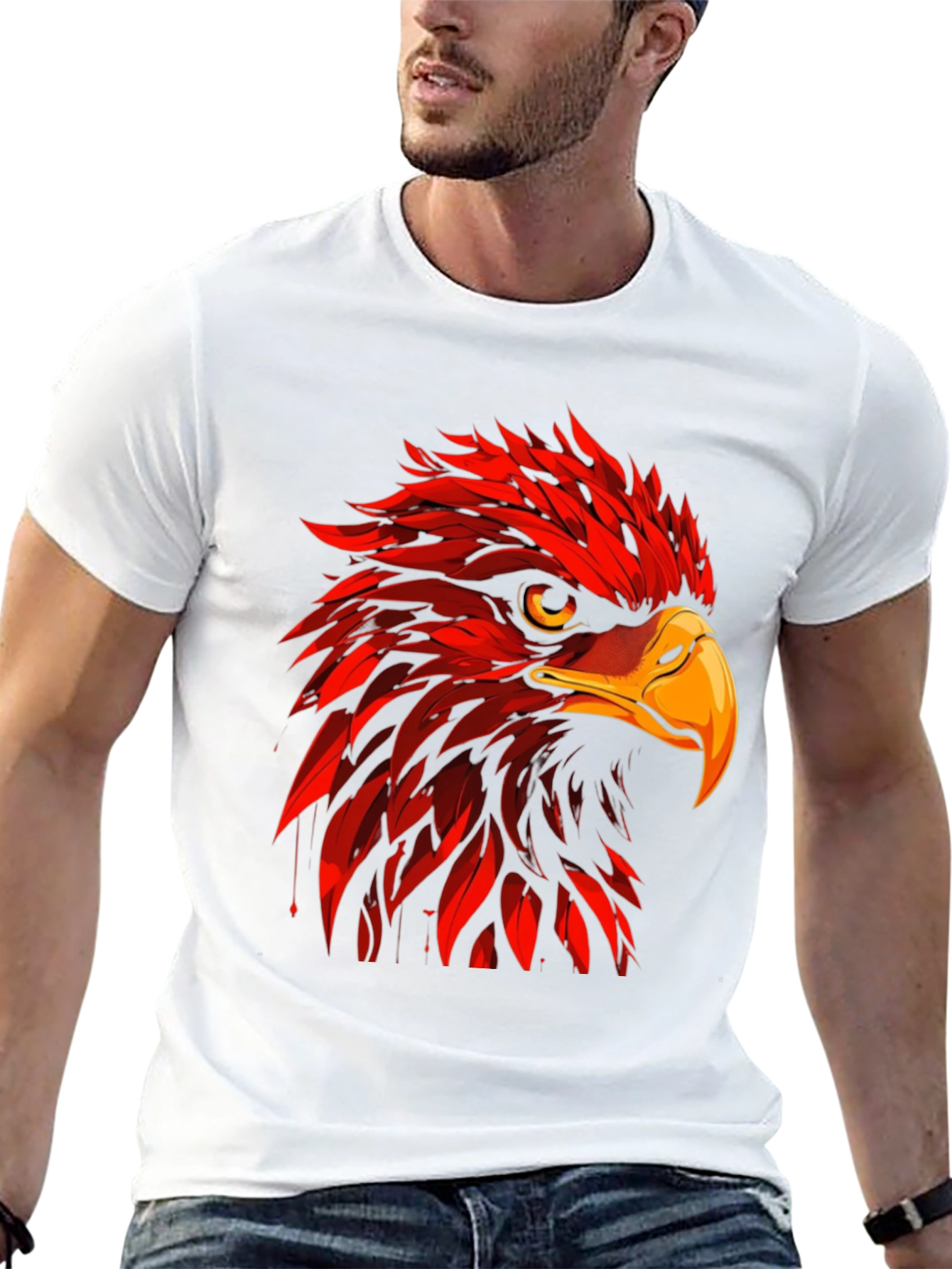 Red Eagle Graphic Print Black T-Shirt