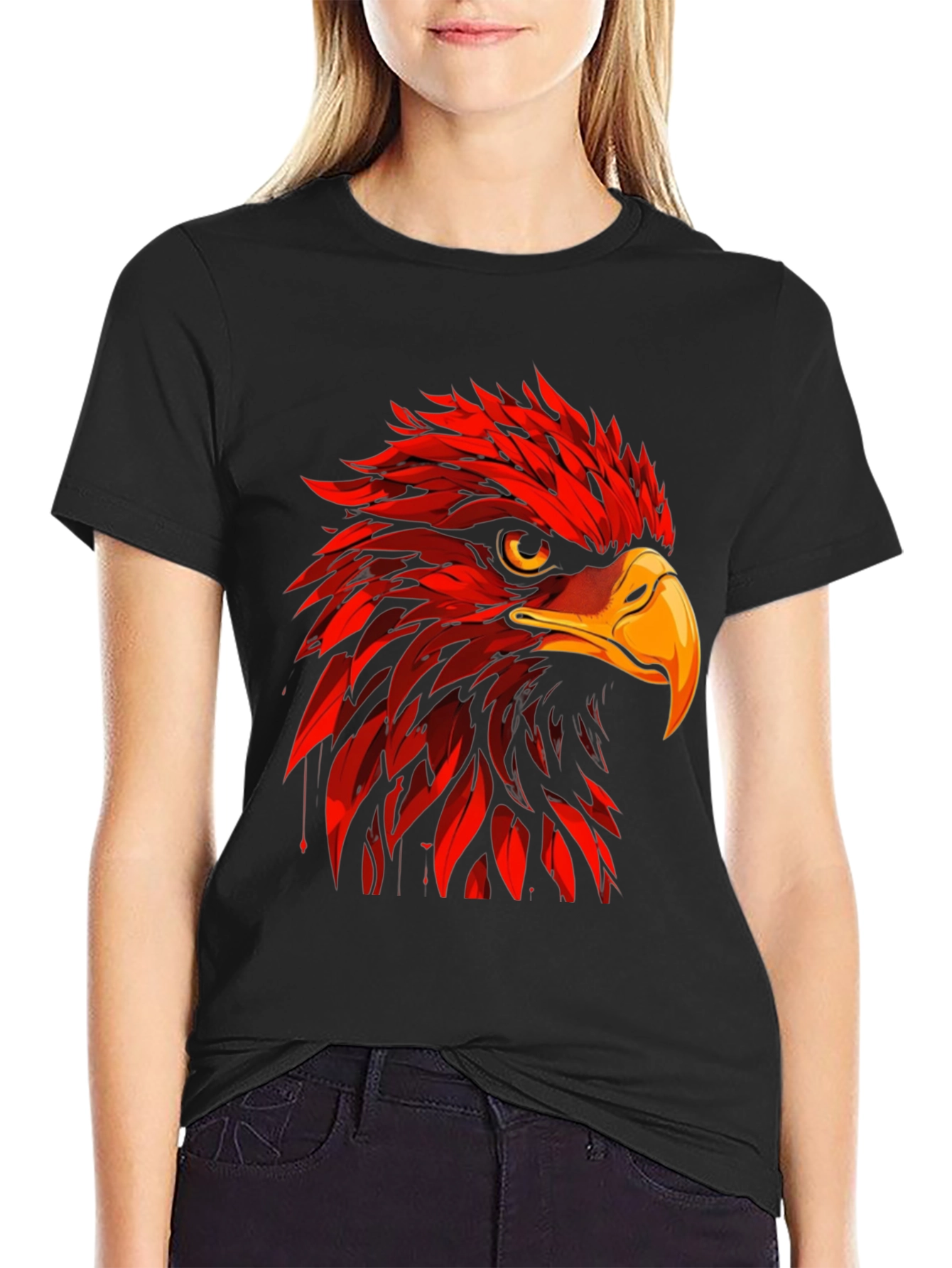 Red Eagle Graphic Print Black T-Shirt