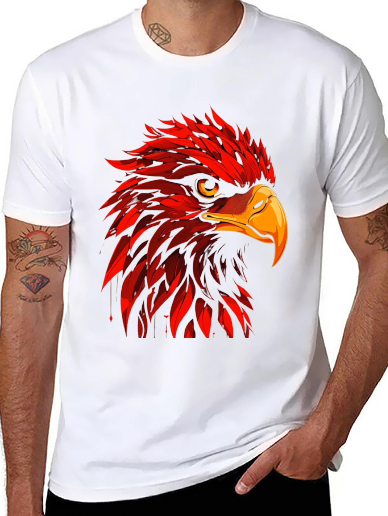 Red Eagle Graphic Print Black T-Shirt