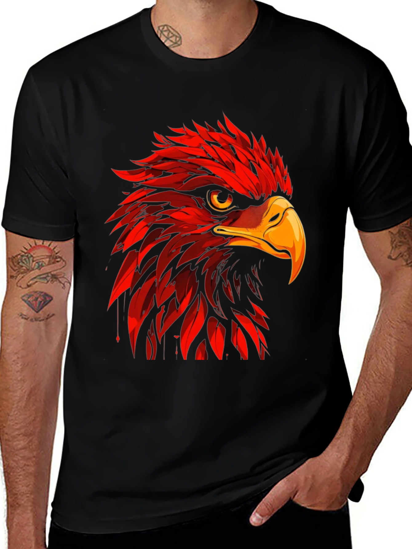 Red Eagle Graphic Print Black T-Shirt