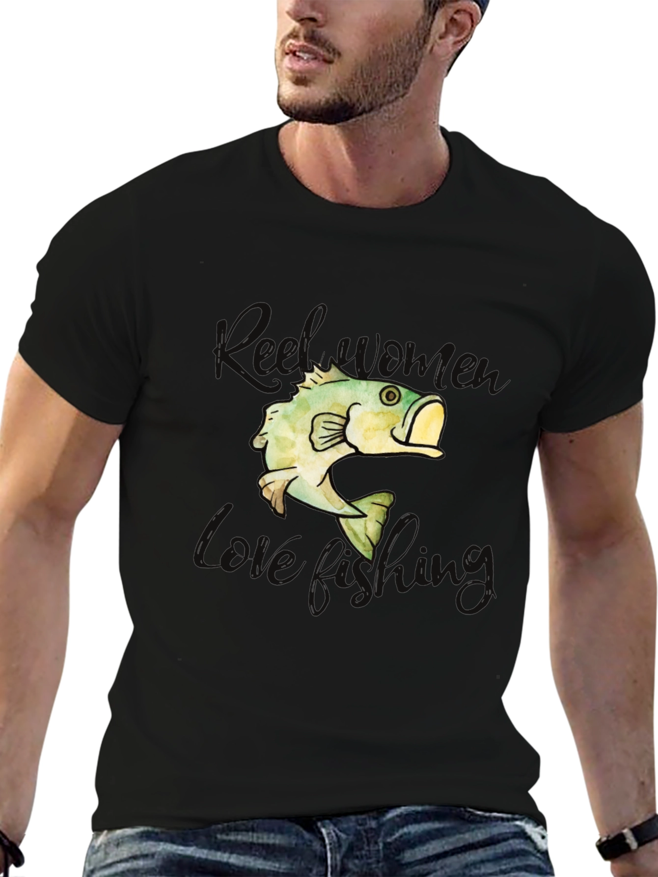 Reel Women Love Fishing Black T-Shirt