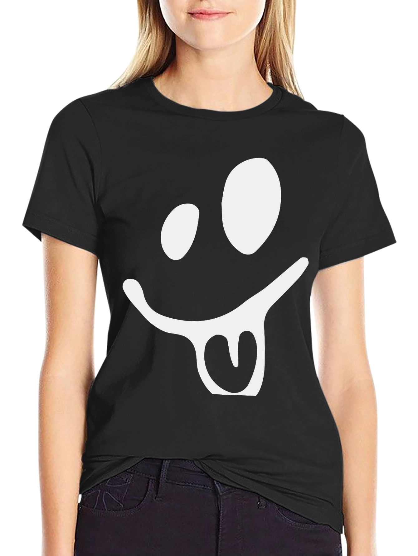 Funny Face Graphic Tee - Black Cotton T-Shirt