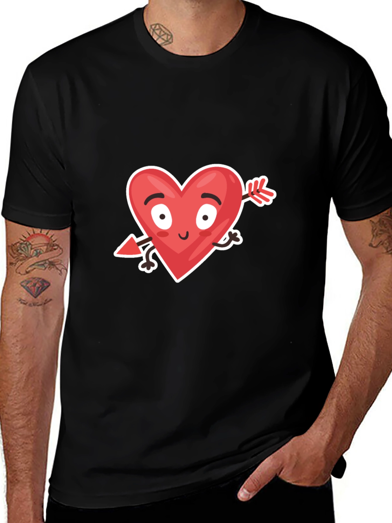 Funny Valentines Day Heart Arrow Black T-Shirt
