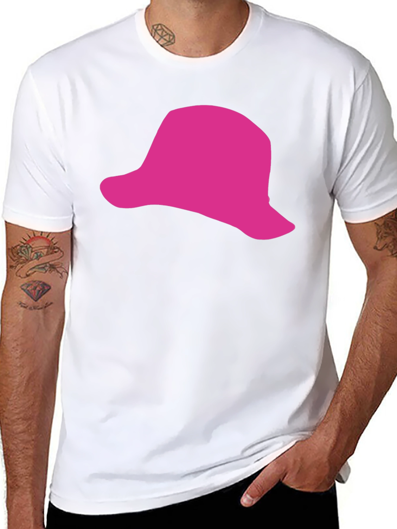 Pink Hat Graphic Black T-Shirt - Casual Style