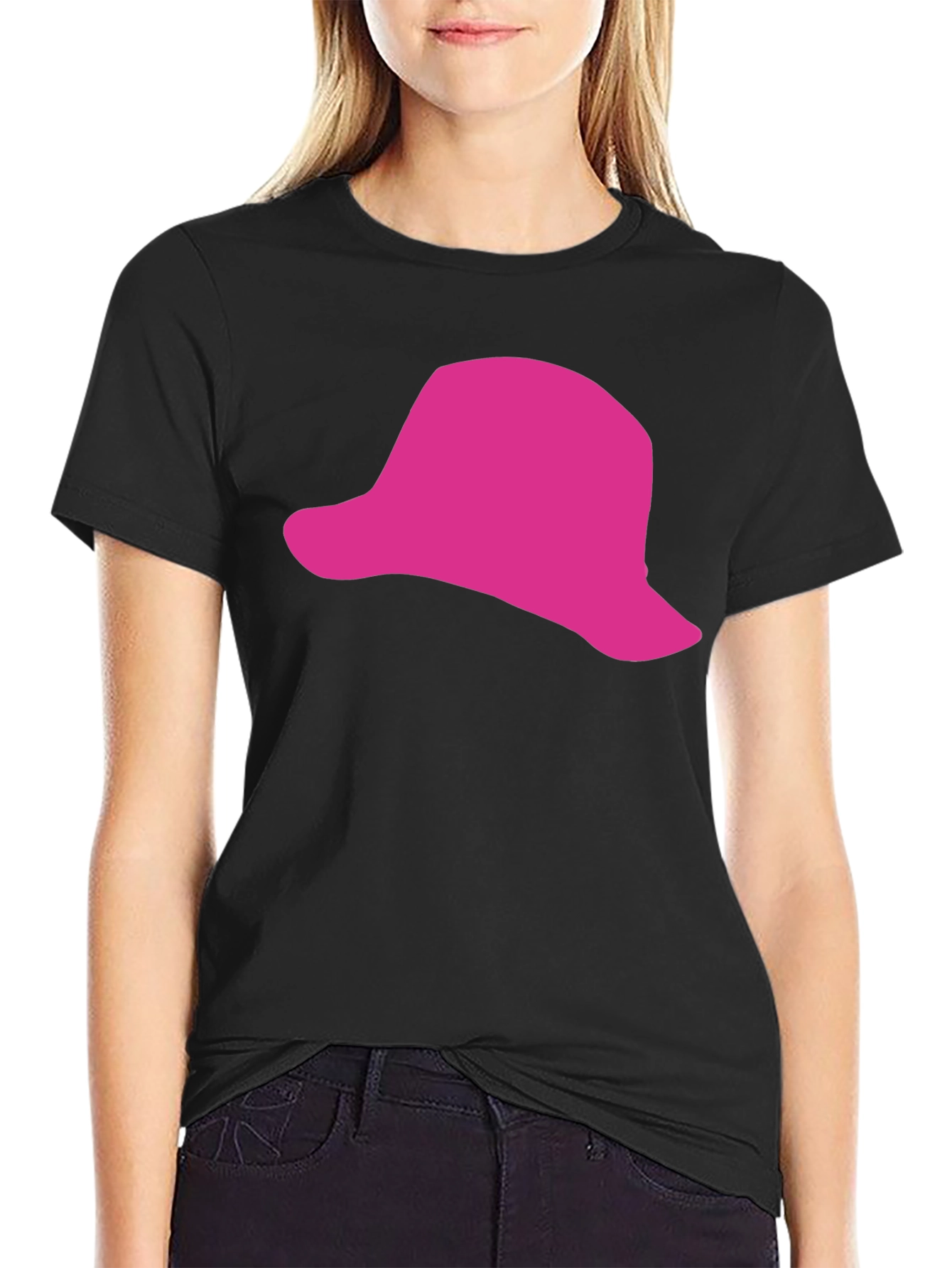 Pink Hat Graphic Black T-Shirt - Casual Style