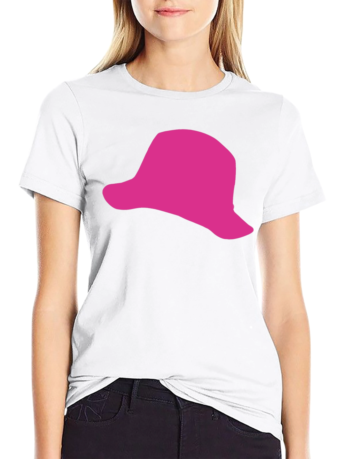 Pink Hat Graphic Black T-Shirt - Casual Style