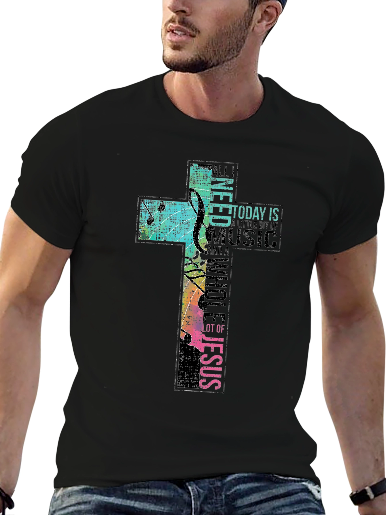 Christian Music Cross T-Shirt - Black