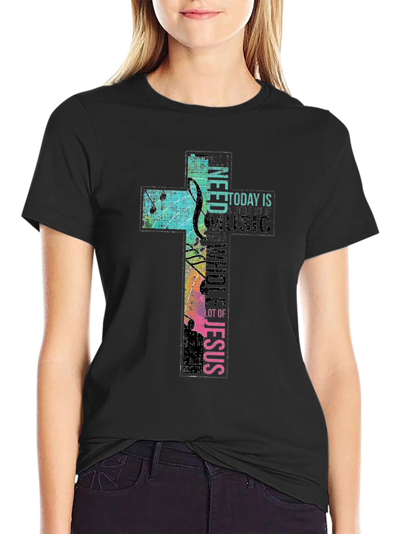 Christian Music Cross T-Shirt - Black