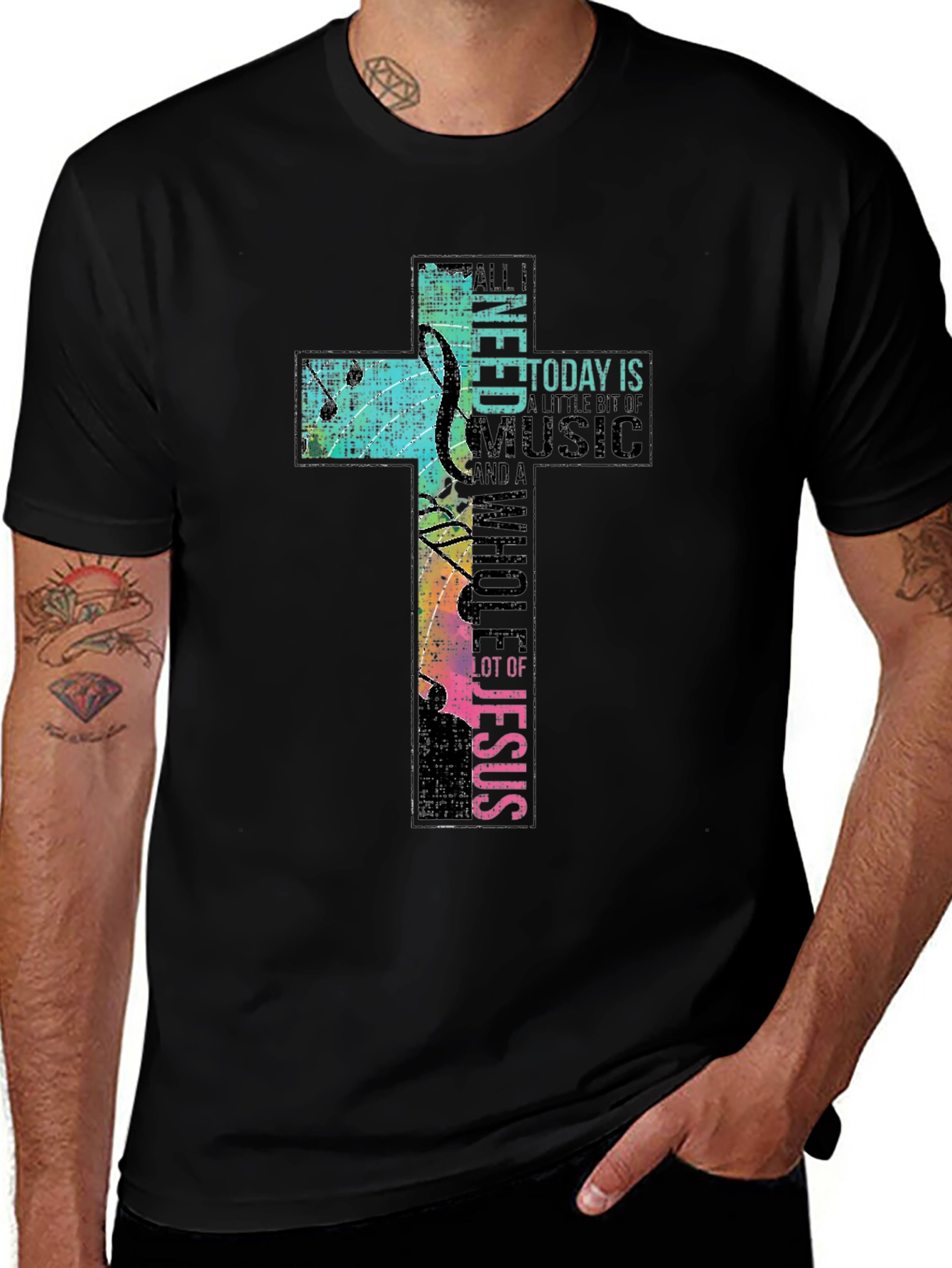 Christian Music Cross T-Shirt - Black
