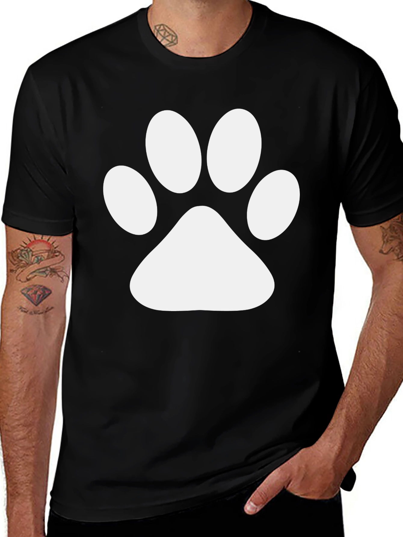 Black T-Shirt with White Paw Print Design