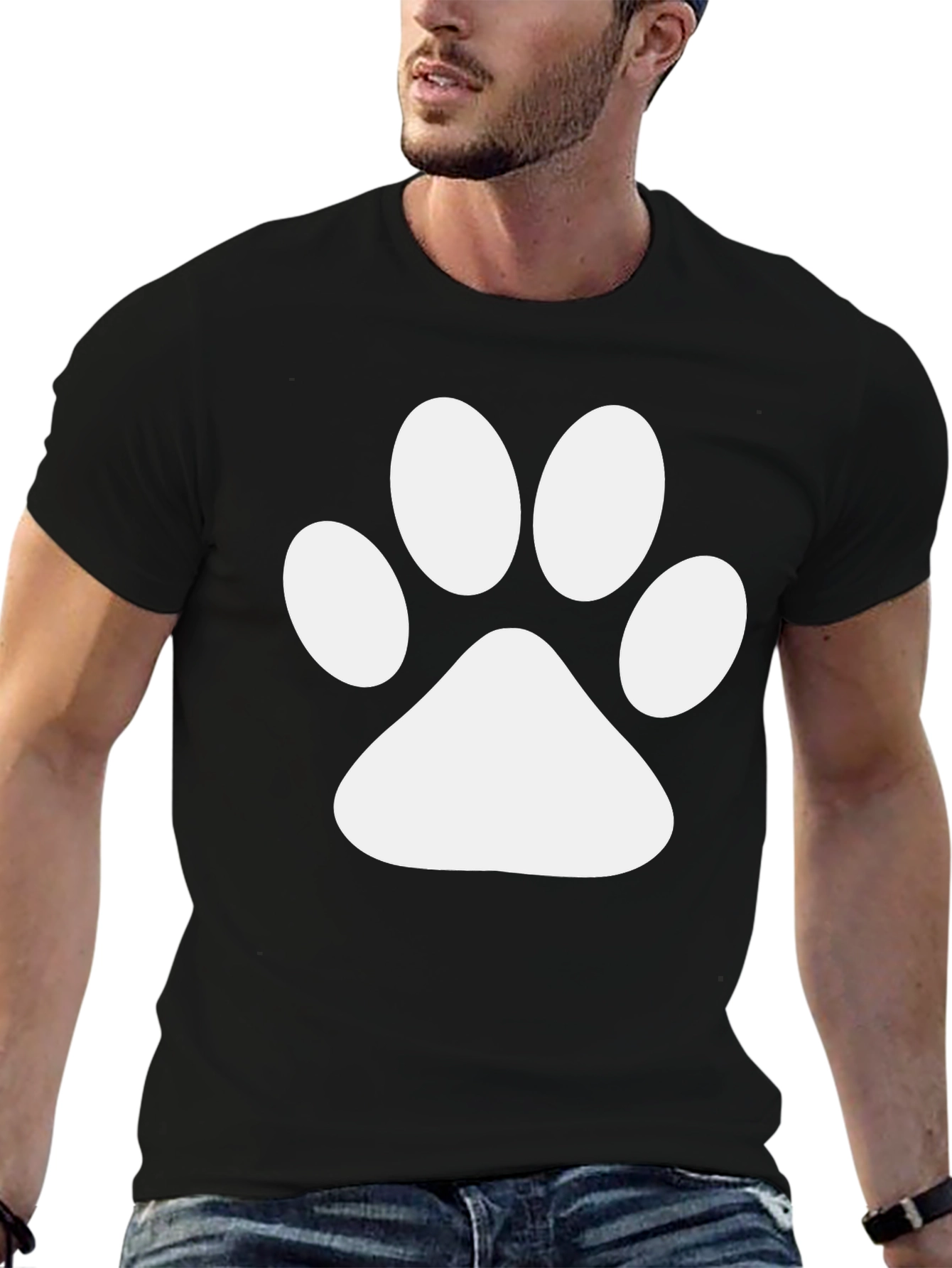 Black T-Shirt with White Paw Print Design