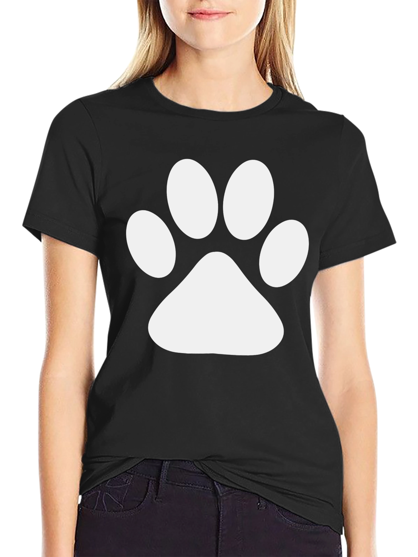 Black T-Shirt with White Paw Print Design