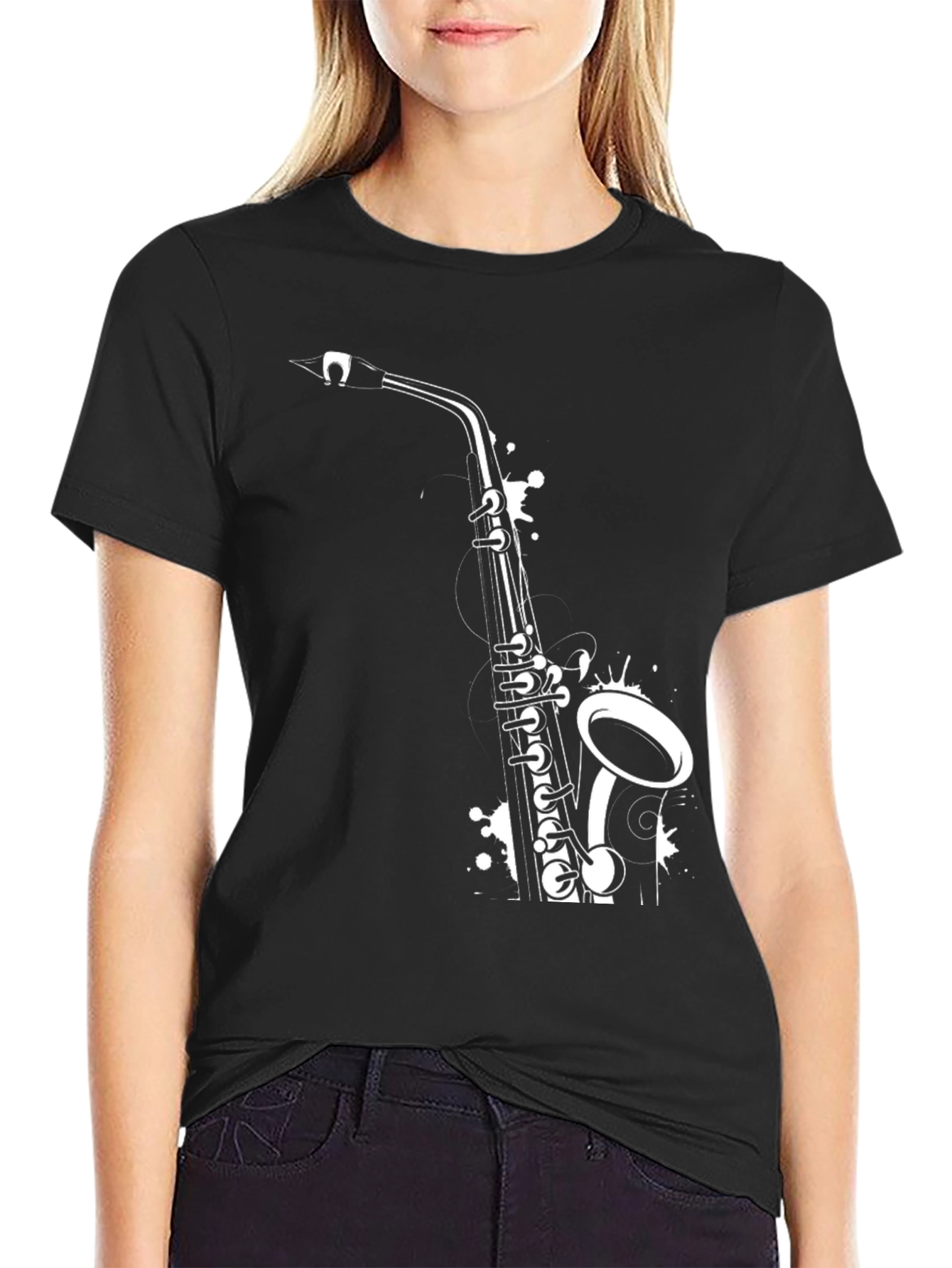 Saxophone Graphic Tee - Black Cotton T-Shirt
