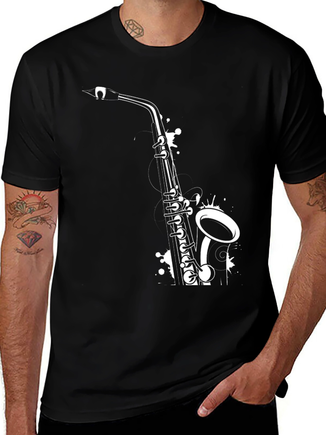Saxophone Graphic Tee - Black Cotton T-Shirt