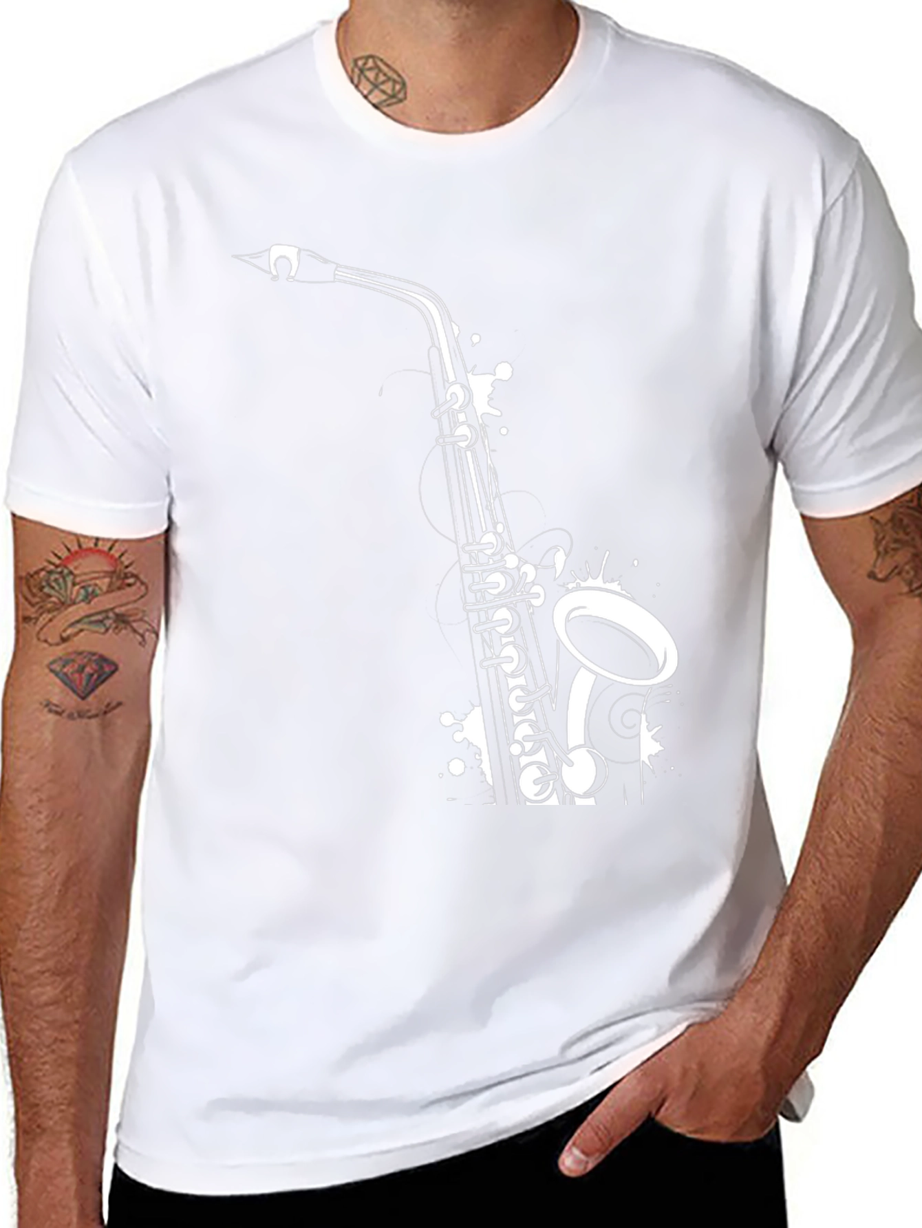Saxophone Graphic Tee - Black Cotton T-Shirt