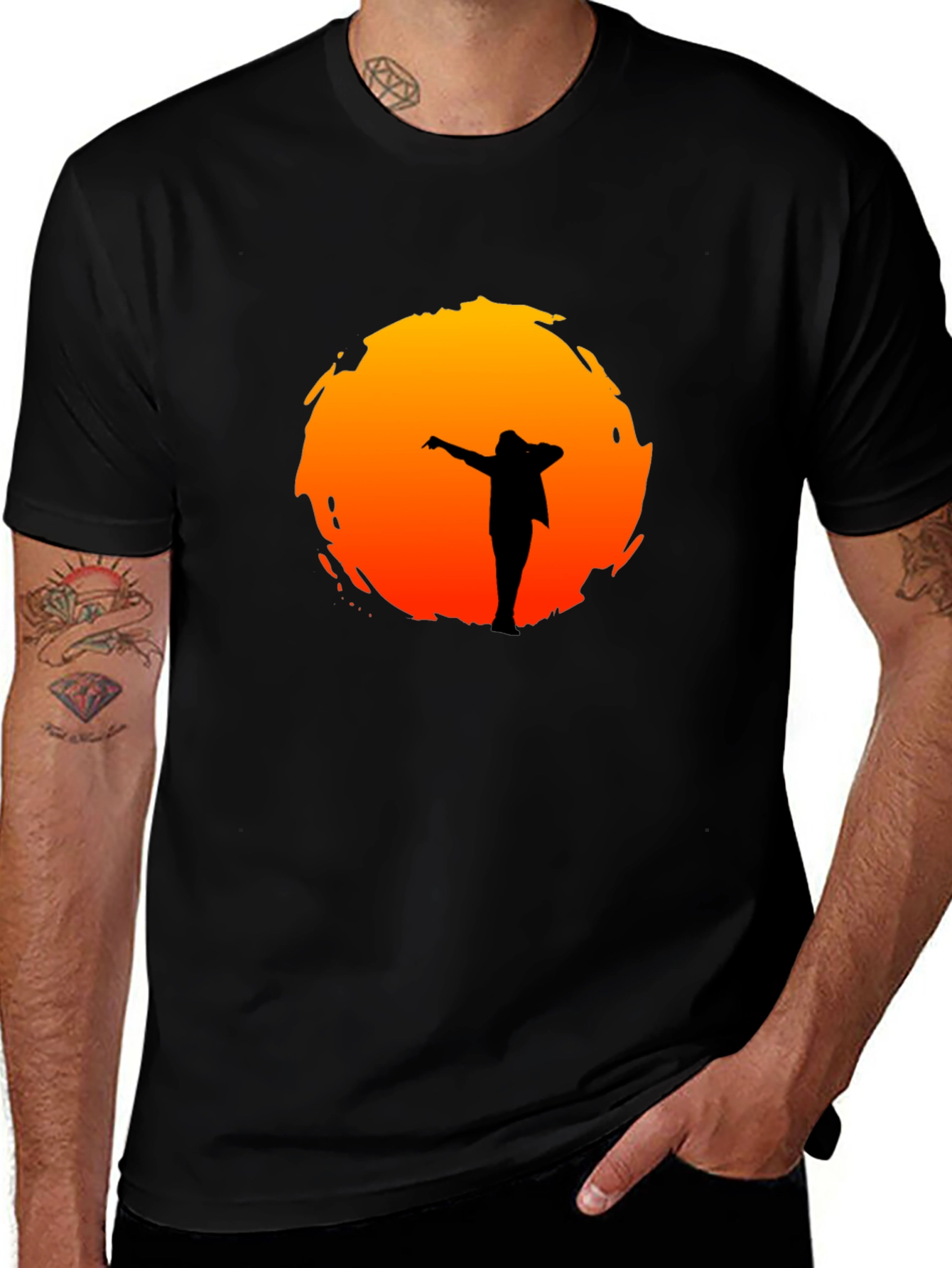 Silhouette Sunset Graphic Tee - Stylish Black T-Shirt