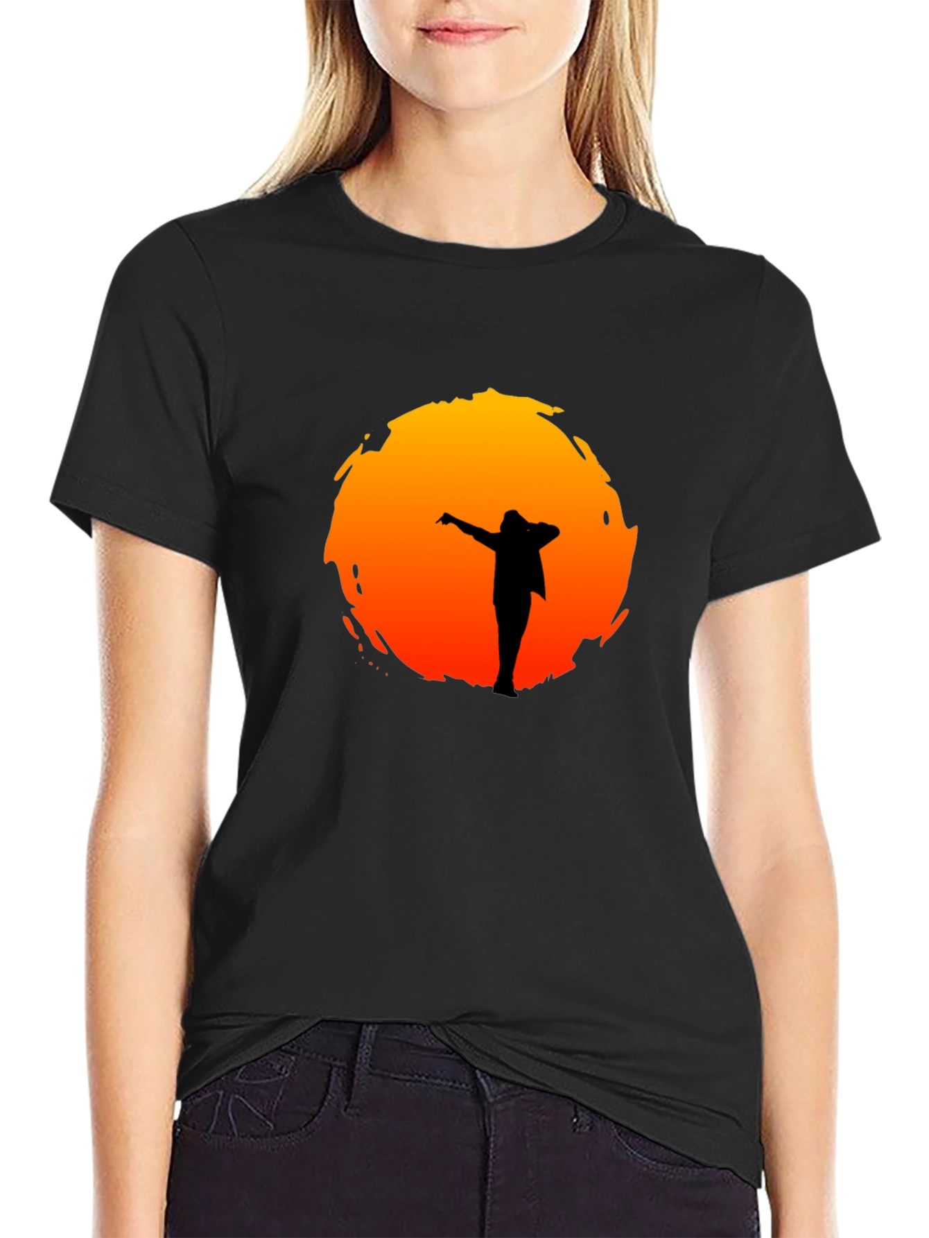 Silhouette Sunset Graphic Tee - Stylish Black T-Shirt