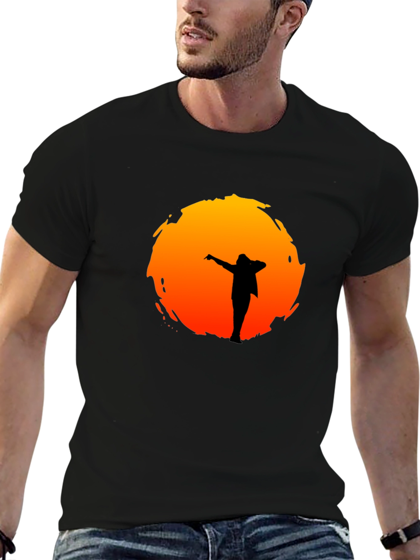 Silhouette Sunset Graphic Tee - Stylish Black T-Shirt