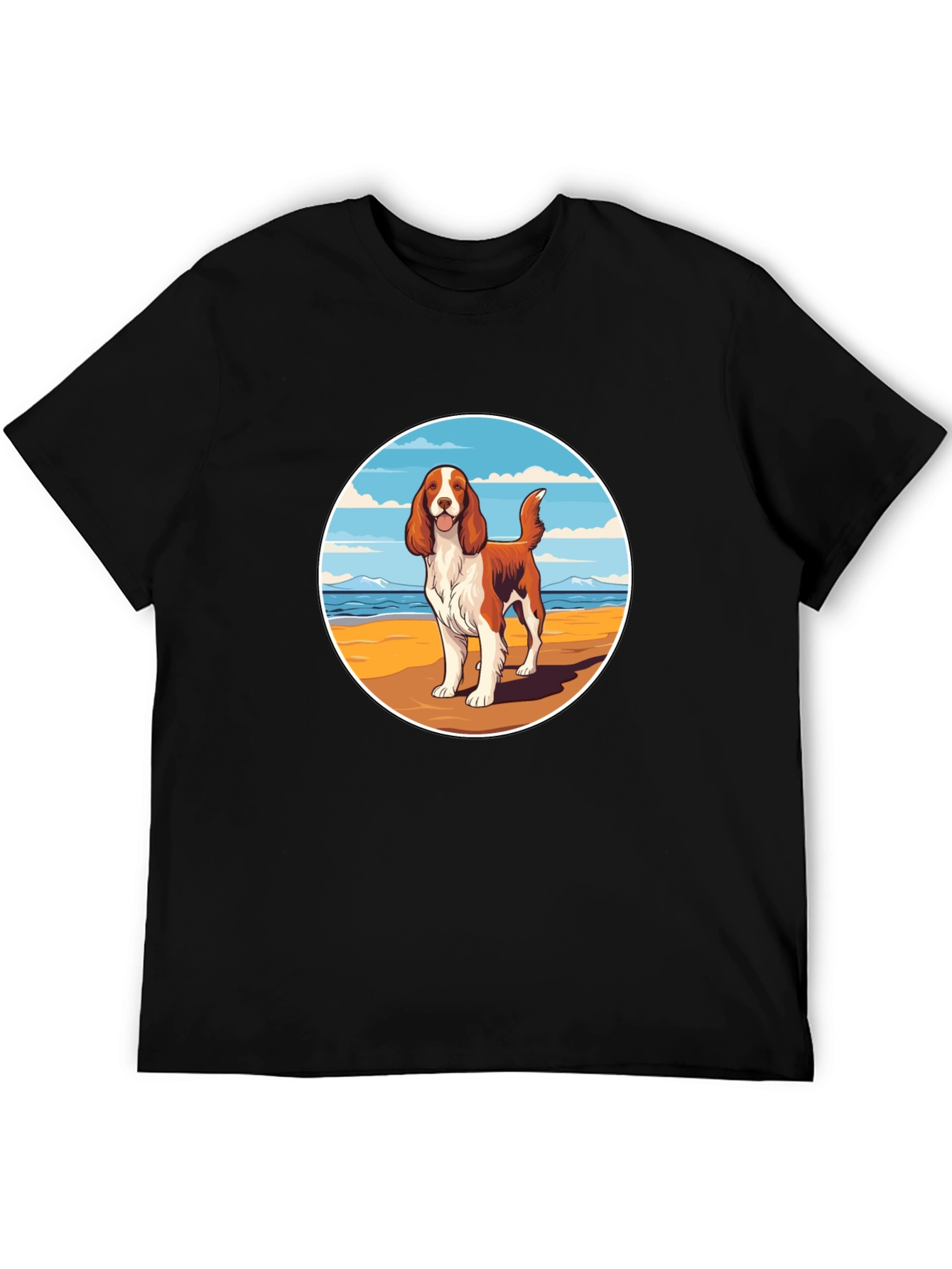 Dog Beach Scene Graphic Tee - Unisex Black T-Shirt