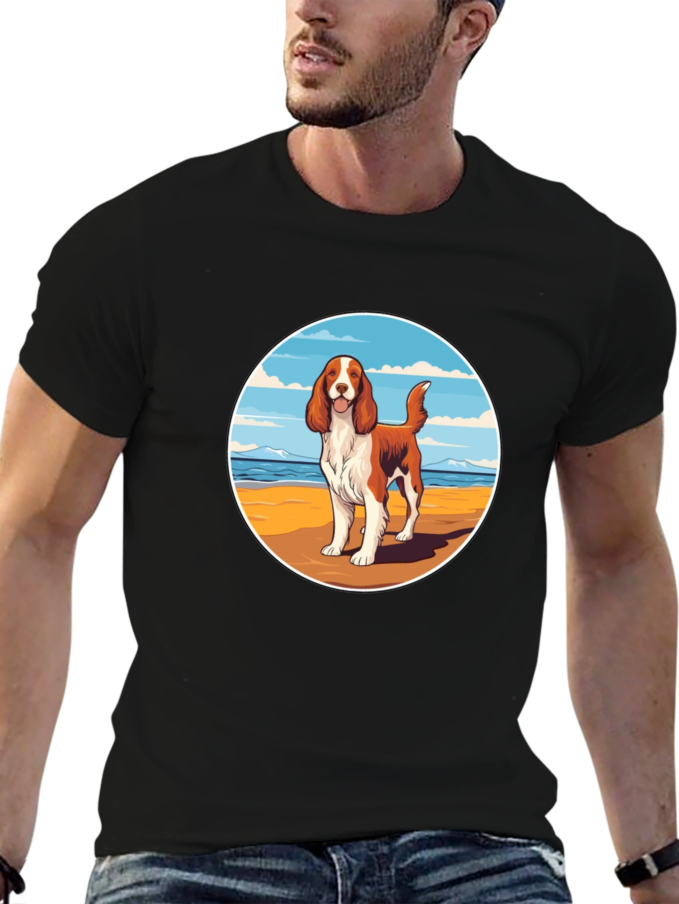 Dog Beach Scene Graphic Tee - Unisex Black T-Shirt