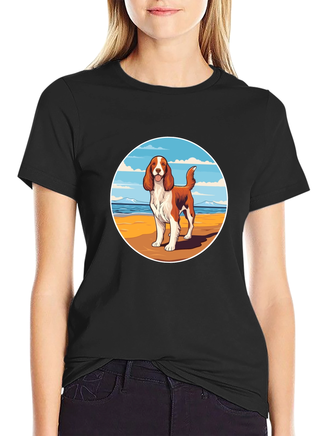 Dog Beach Scene Graphic Tee - Unisex Black T-Shirt