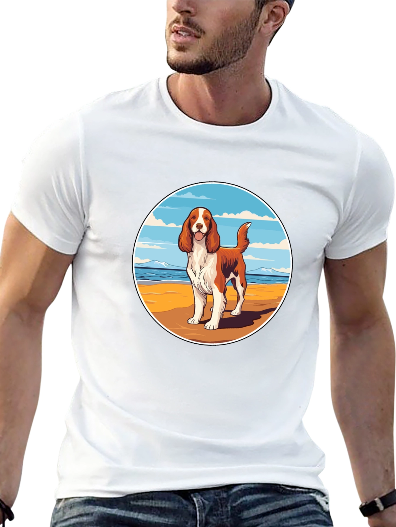 Dog Beach Scene Graphic Tee - Unisex Black T-Shirt