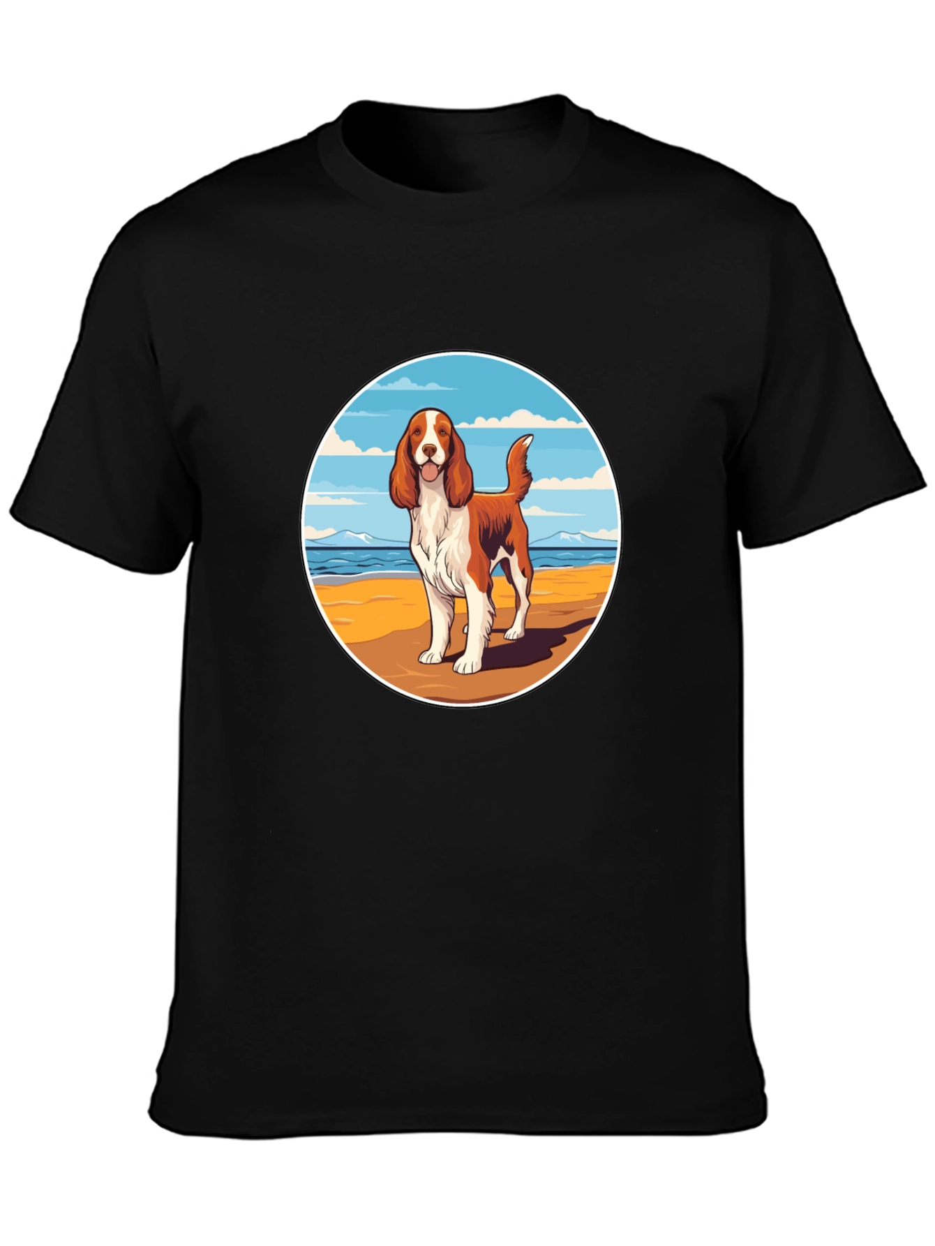 Dog Beach Scene Graphic Tee - Unisex Black T-Shirt