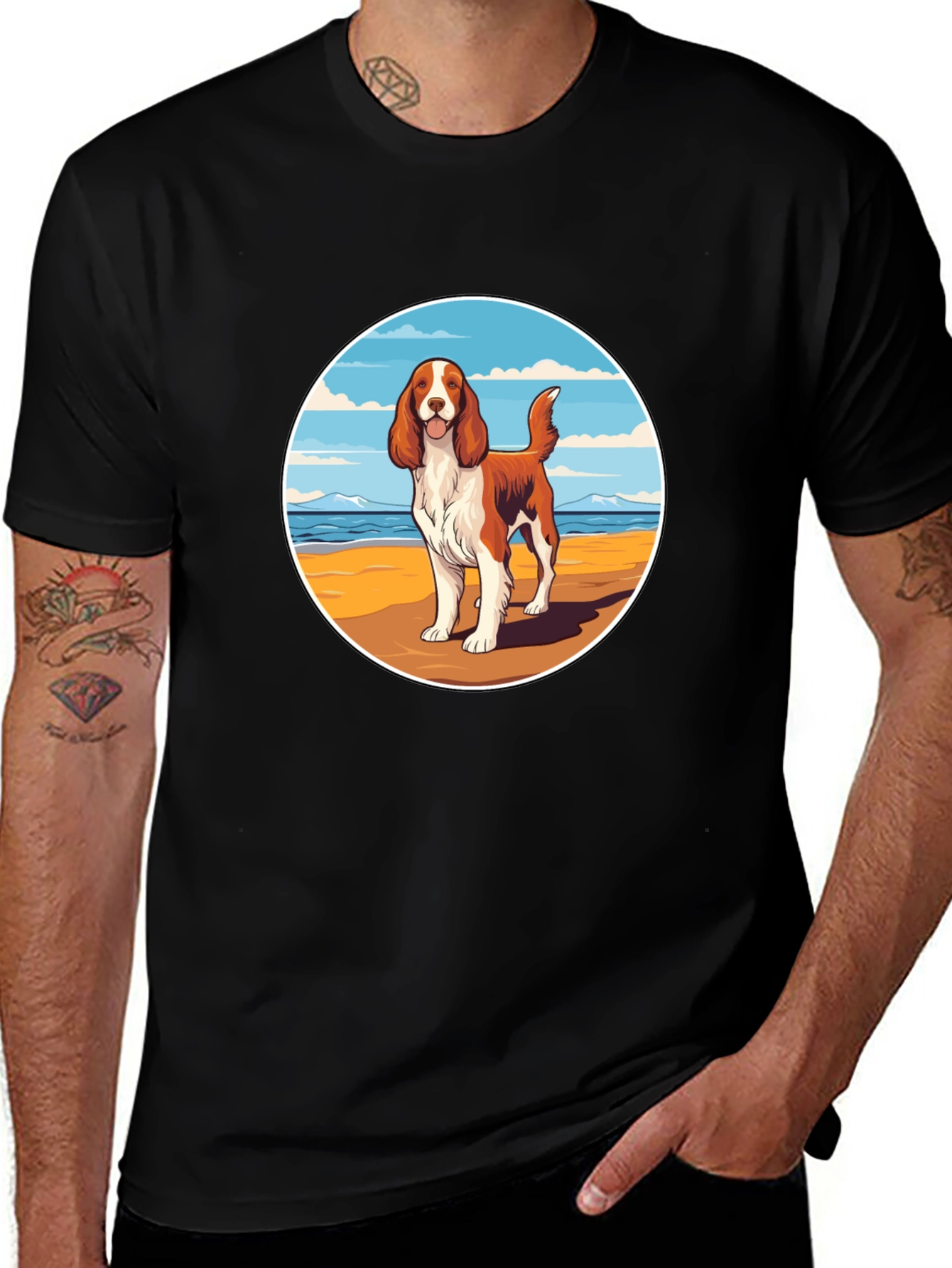 Dog Beach Scene Graphic Tee - Unisex Black T-Shirt