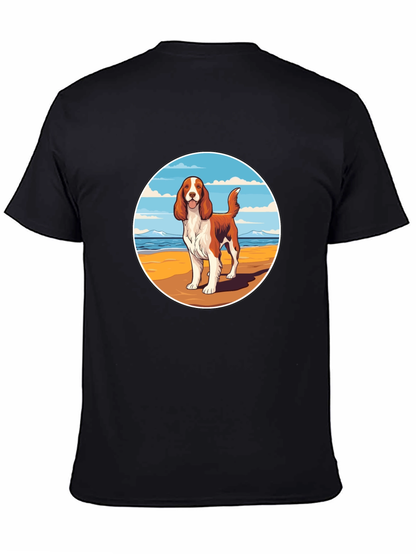 Dog Beach Scene Graphic Tee - Unisex Black T-Shirt