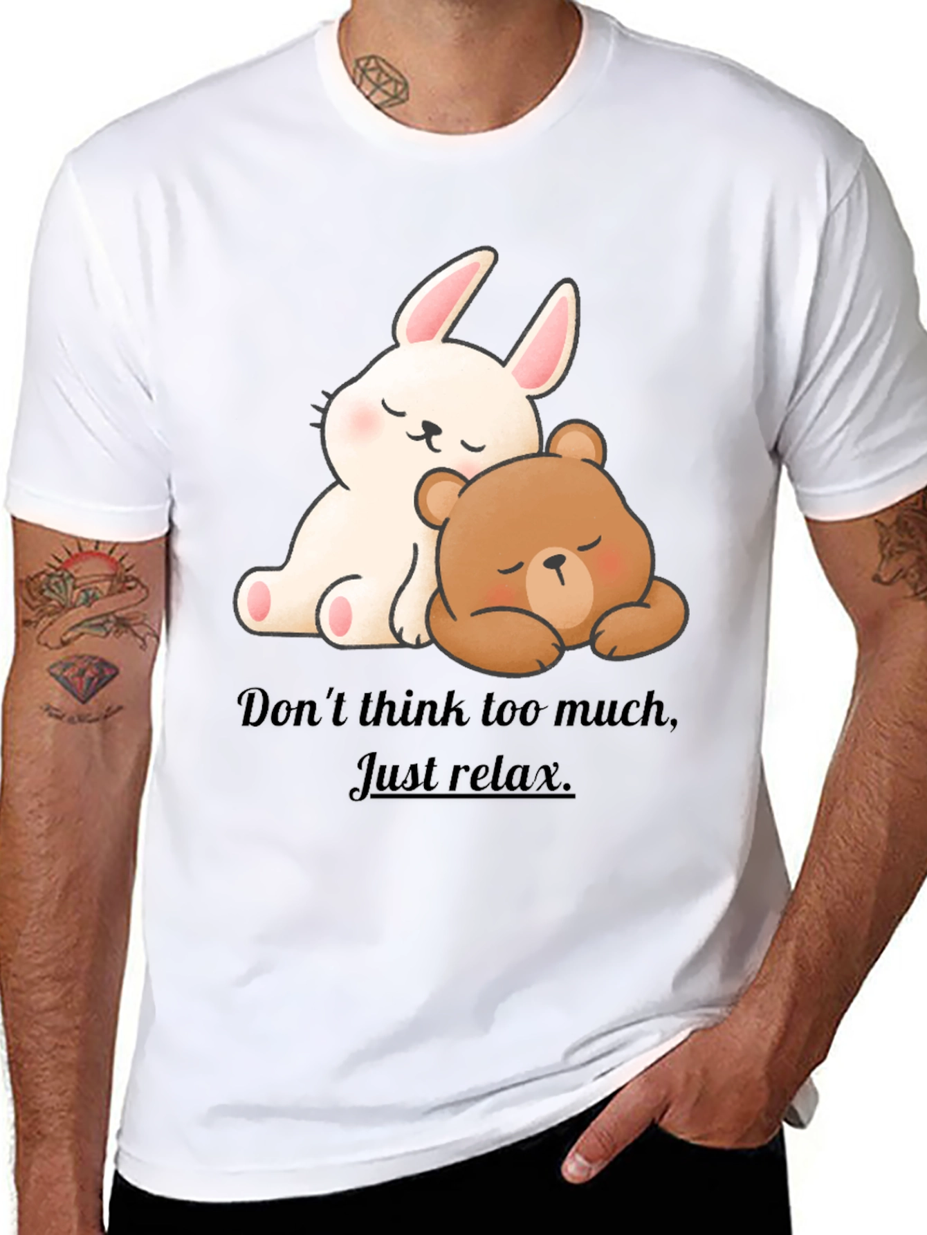 Cute Cartoon Bunny & Bear Relax T-Shirt