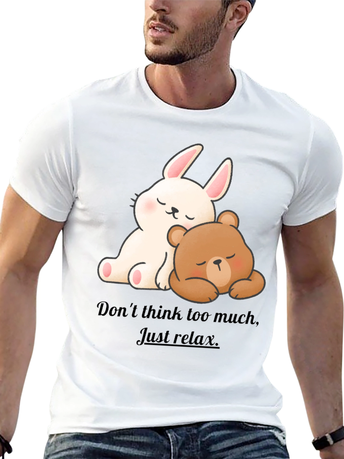 Cute Cartoon Bunny & Bear Relax T-Shirt