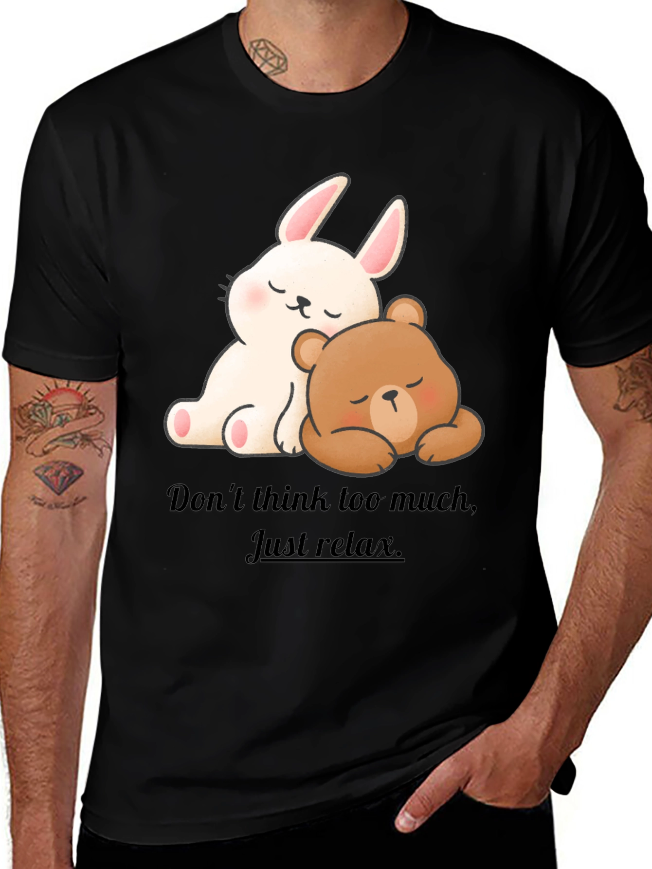 Cute Cartoon Bunny & Bear Relax T-Shirt