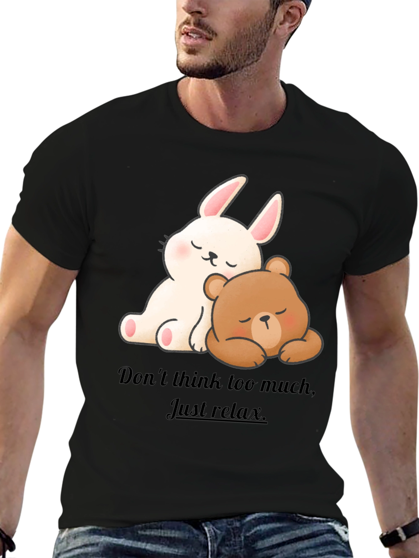 Cute Cartoon Bunny & Bear Relax T-Shirt