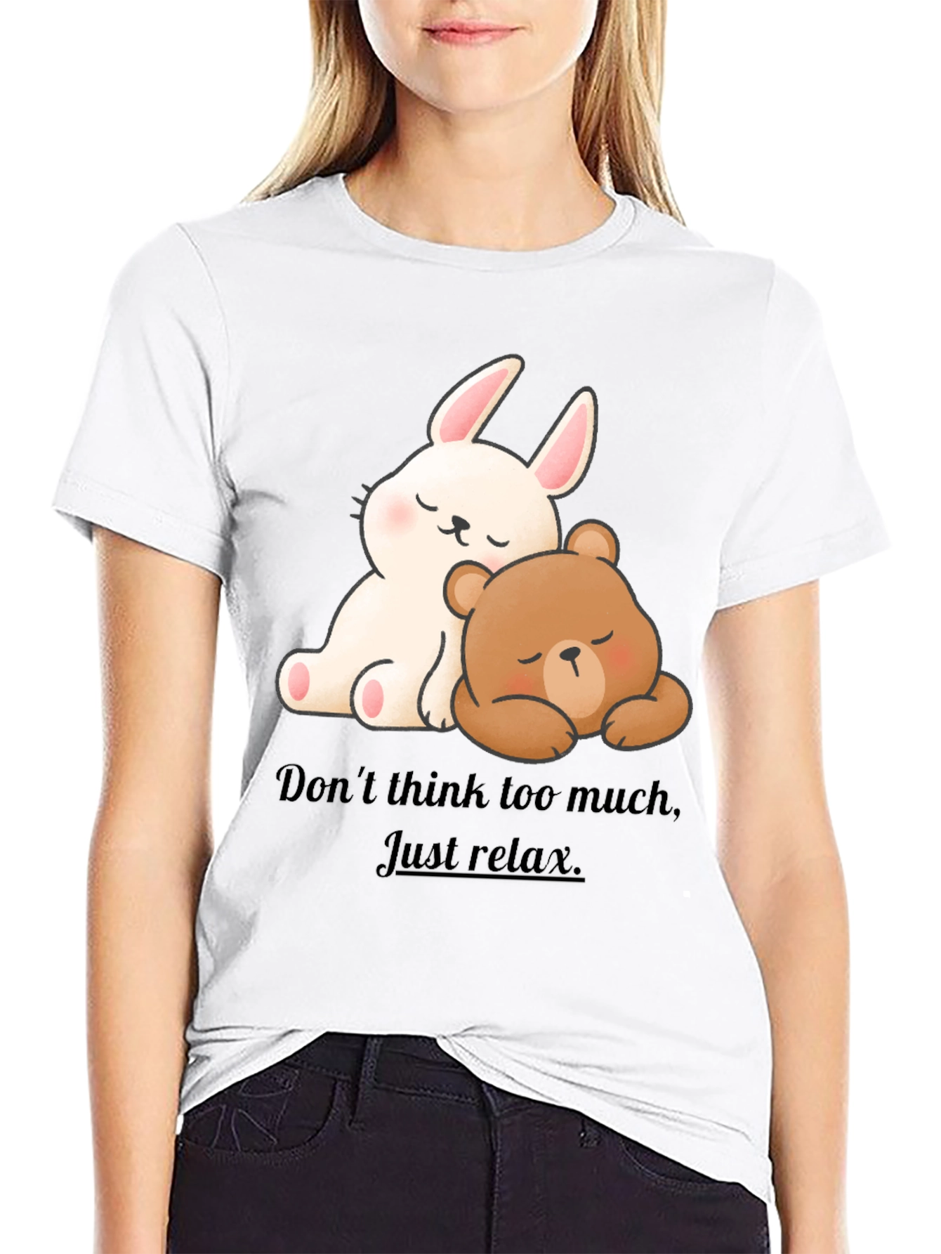 Cute Cartoon Bunny & Bear Relax T-Shirt