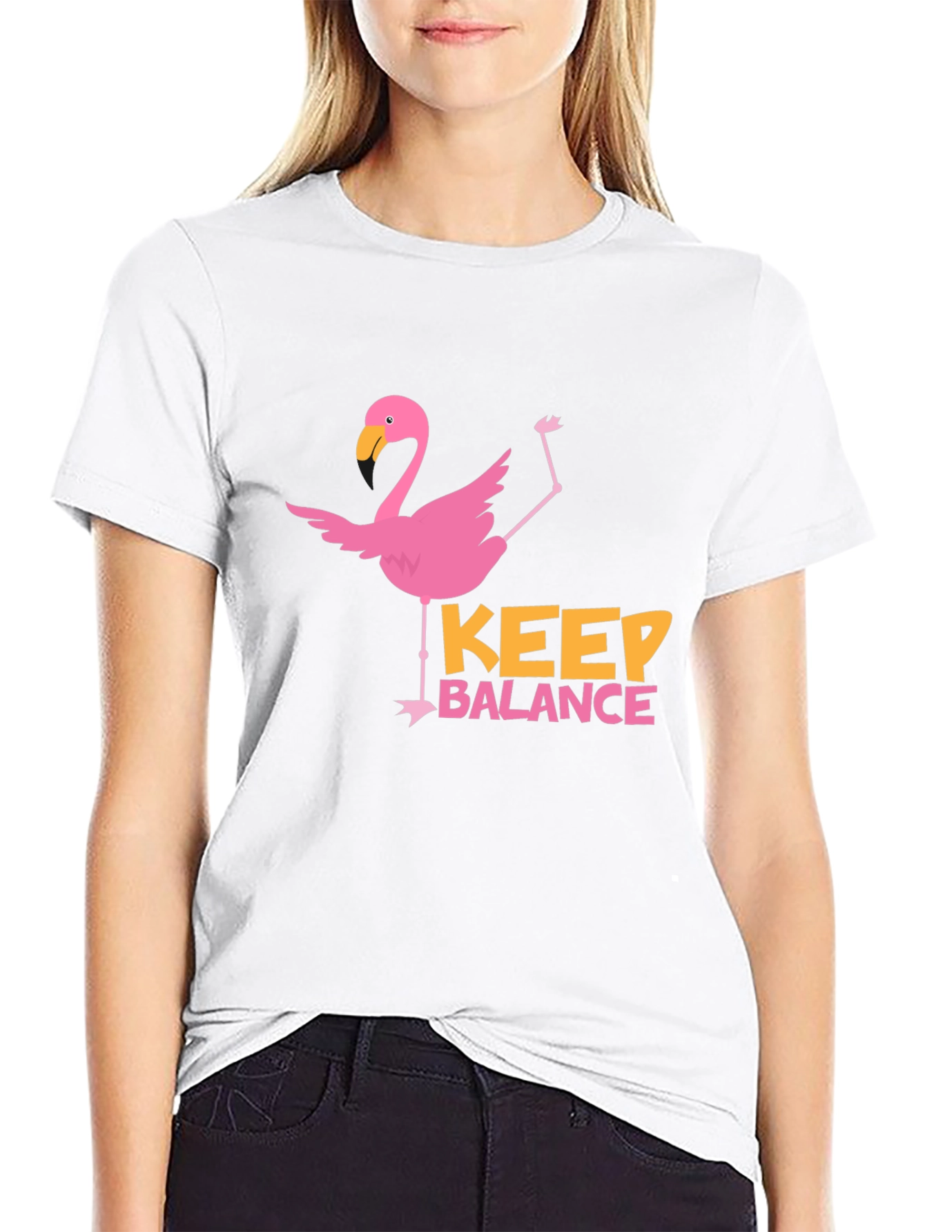Flamingo Keep Balance Graphic Black T-Shirt